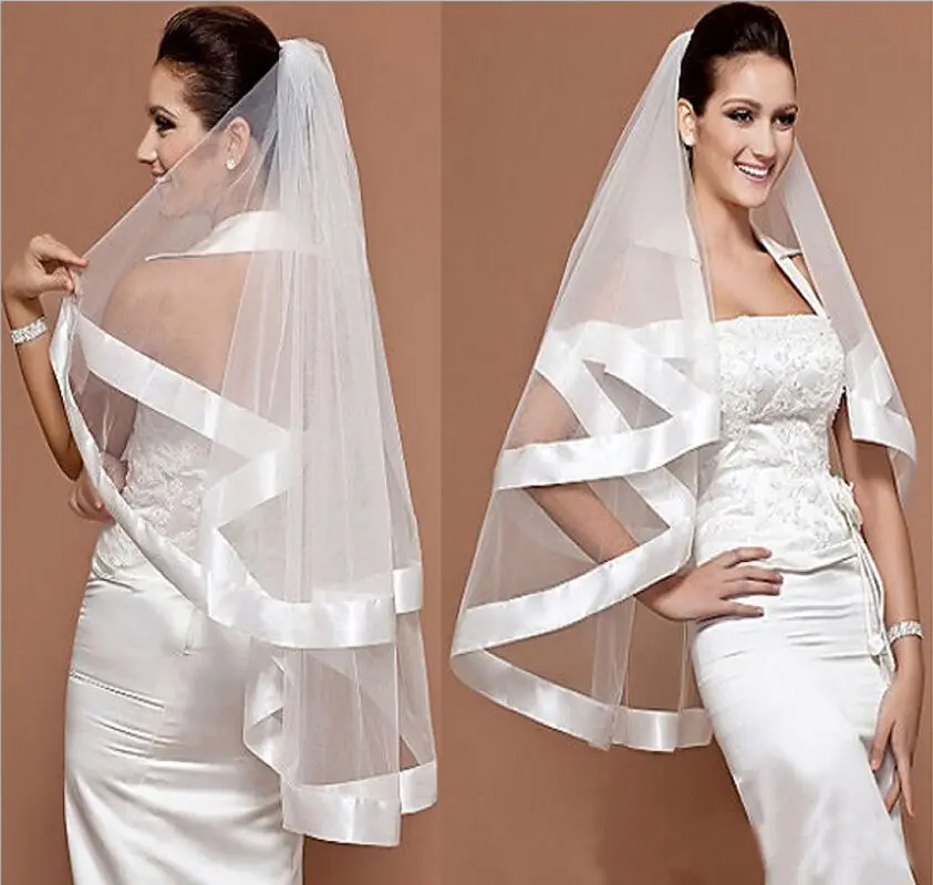 

Свадебная фата с двухслойной атласной лентой 2022