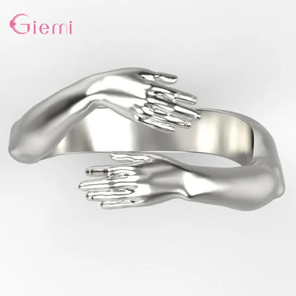 

100% 925 Sterling Silver Embrace Pattern Ring Simple Design Original Rings For Women Wedding Fingers S925 Jewelry 2 Colors