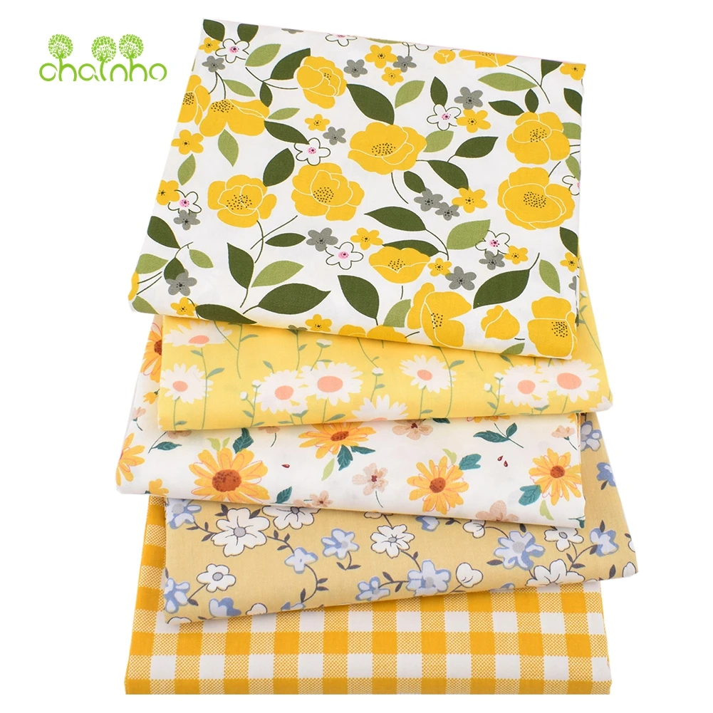 Chainho,Printed Twill Cotton Fabric,Patchwork Clothes For DIY Sewing Quilting Baby&Child's Bedclothes Material,New Yellow Floral