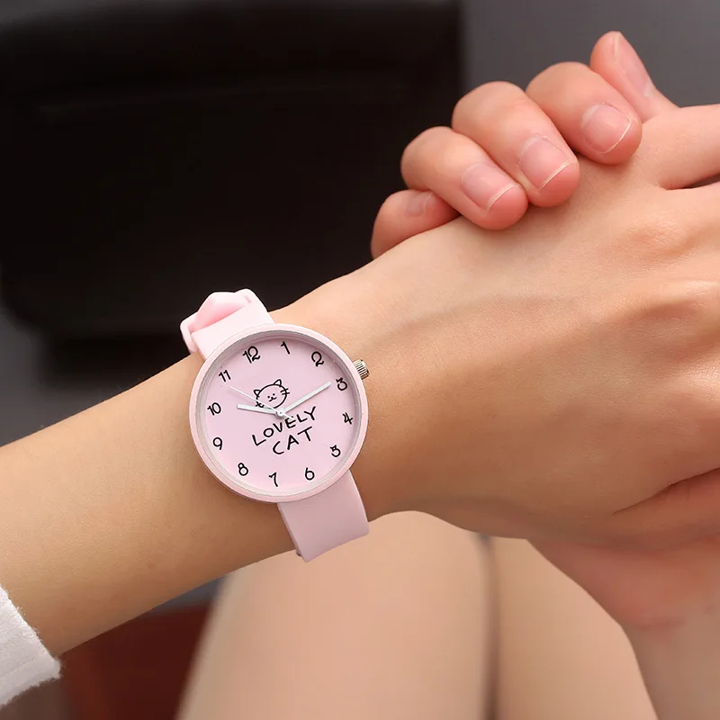 

Cartoon Kids Quartz Watch Silicone Candy Color Student Watch Girls Clock Fashion Cat Watches Children Wristwatch Ladies Watch