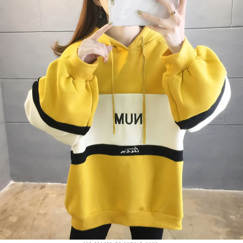 

Women's Long-sleeved Sweater Loose Hooded Spring Autumn Hooded Jacket Plus Velvet Thick Warm Women Fashion Clothes Streetwear