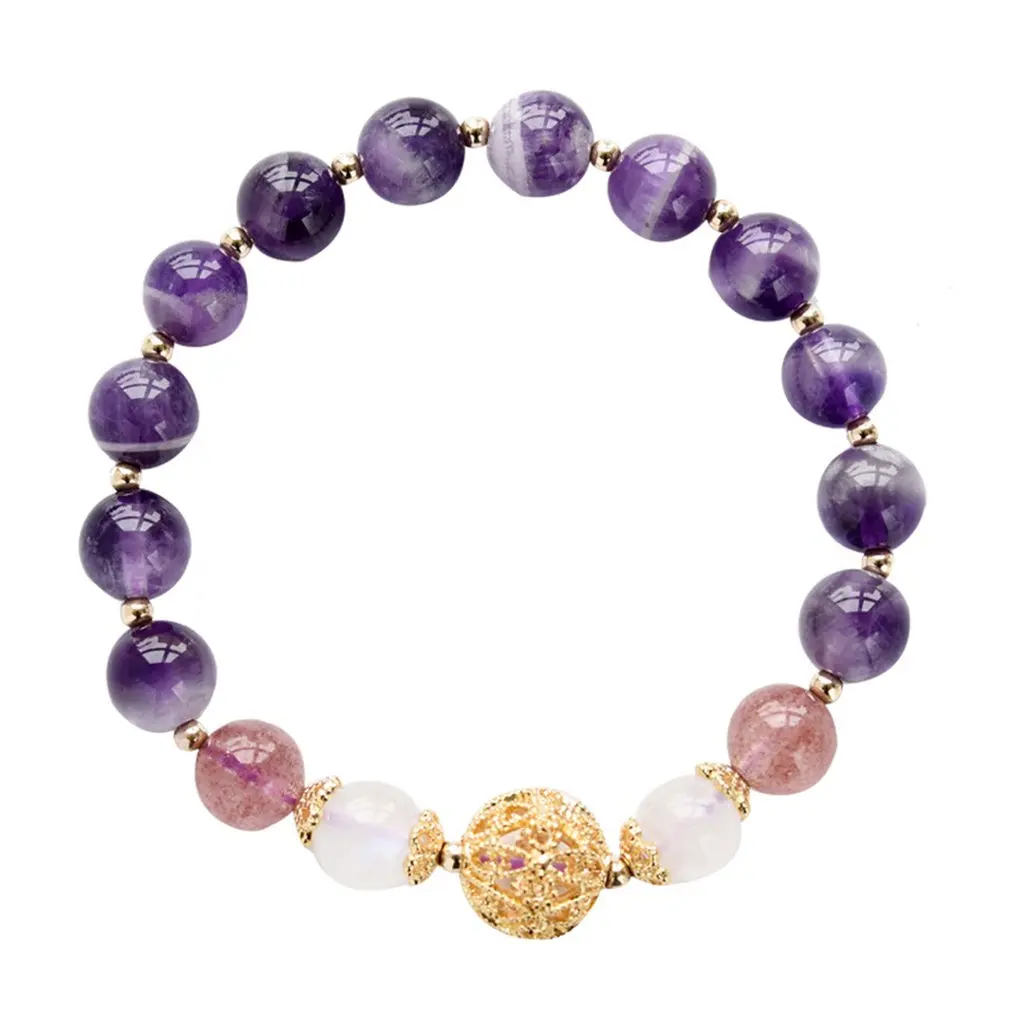

Adjustable Filled Beads Bracelets Natrual Amethyst Strawberry Crystal White Moonstone Bracelet for Women Jewelry