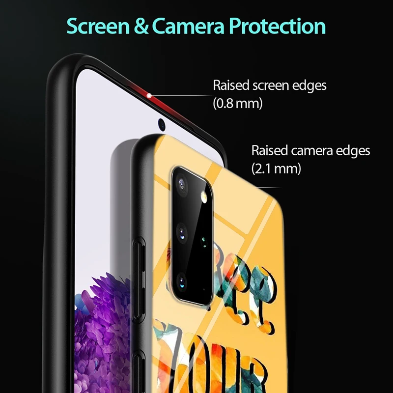 

keep smile yellow for Samsung S20 Ultra Plus A91 A81 A71 A51 UW A41 A42 A31 A21 A21S A11 5G Bright Black Phone Case