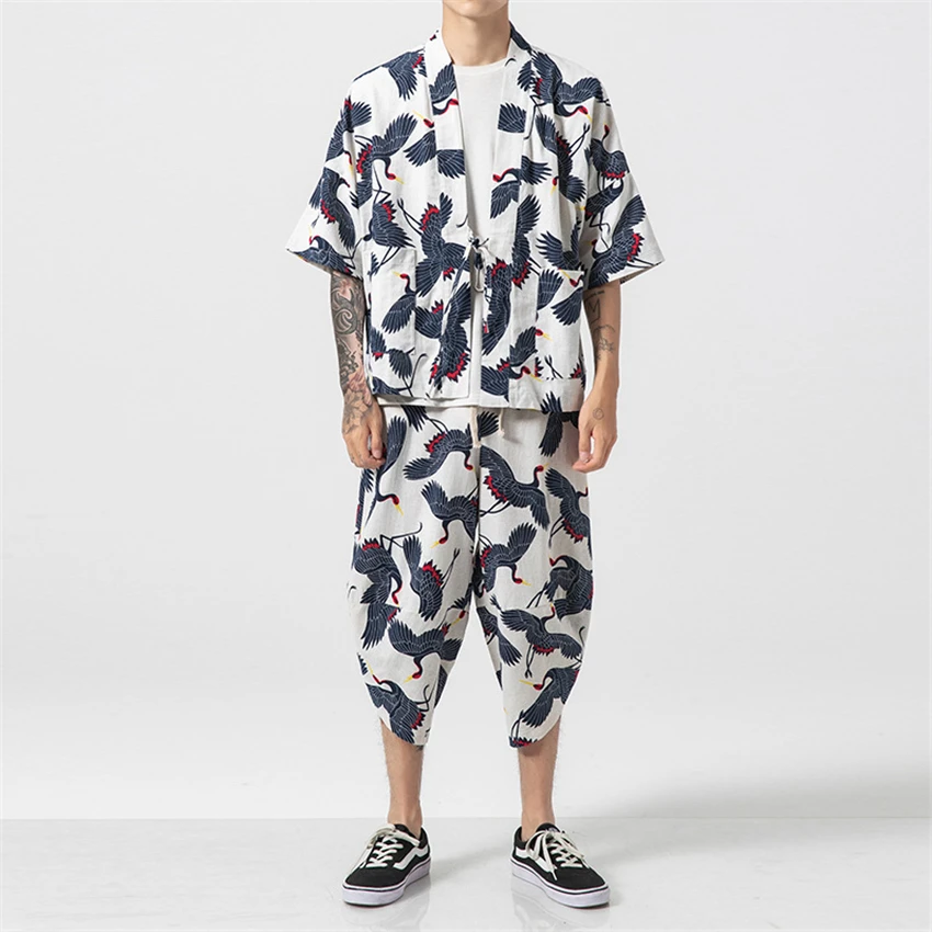 Кимоно мужское из хлопка и льна хаори кардиган в японском стиле Харадзюку