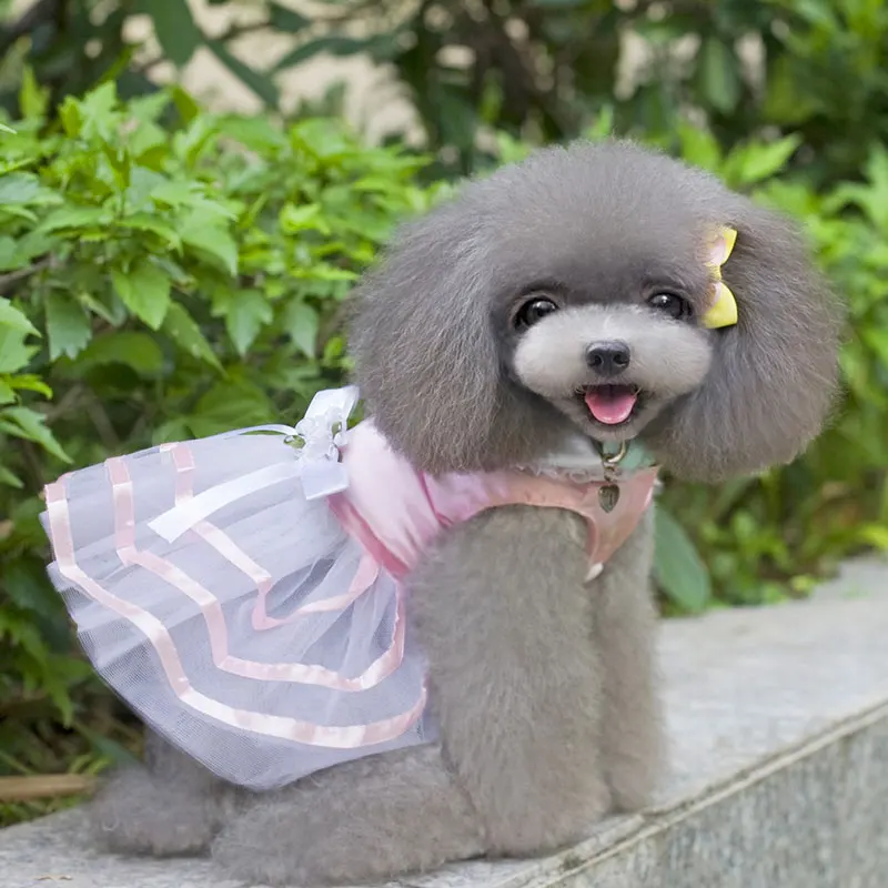 Летнее кружевное платье для собак одежда домашних животных маленьких с бантом