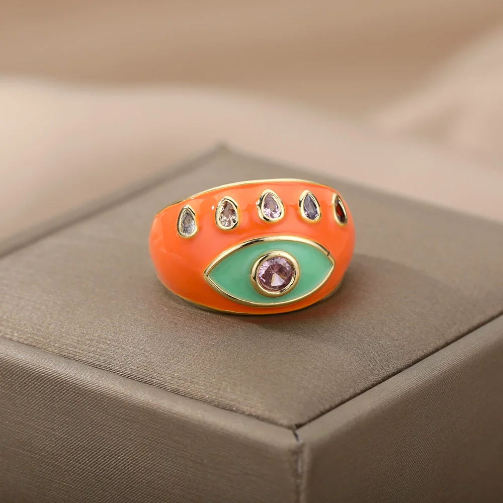 Богемные красочные кольца от сглаза для женщин из нержавеющей стали открытое