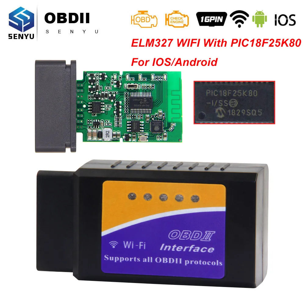 Автомобильный диагностический сканер для Android/IOS ELM 327 V1.5 PIC18F25K80 OBD2 WIFI elm 1 5 OBD 2