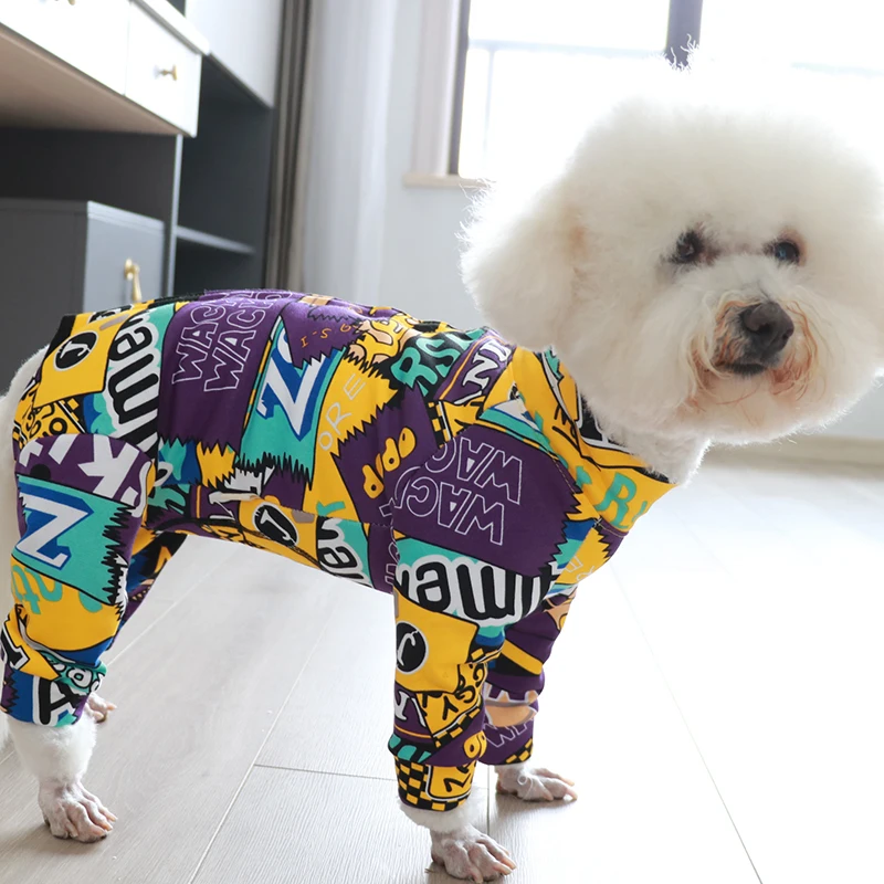 

Женская одежда из 100% хлопка для щенков, Пижама для защиты живота, тонкие комбинезоны с принтом для маленьких собак, Толстовка для чихуахуа, п...