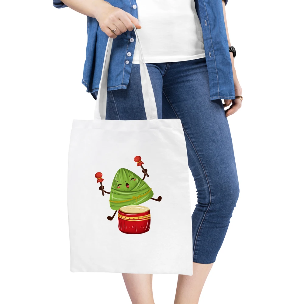 

Cartoon Zongzi Printed Large-capacity Canvas College Cute New Ulzzang Female Shoulder Bags Reuseable Shopping Bags