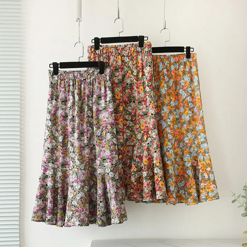 

Women's Skirts Harajuku High Waist Print Skirts For Women 2021 New Spring Autumn Vintage Skirt Female Korean Long Skirt aq174