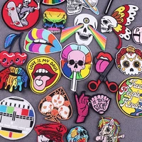 hippie punk patches on clothes iron on patch for clothing punk rainbow stripe fusible patch skull clothing stickers badges diy
