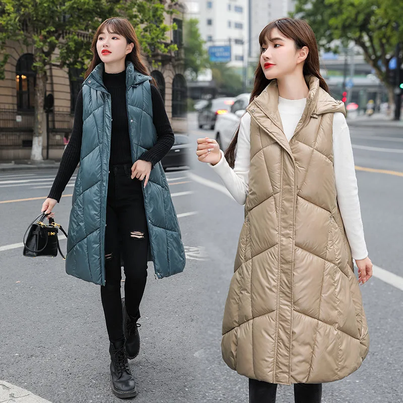 

Beardon Autumn Winter Womens Mid-Length Glossy Thick Down Cotton Vest Korean Women Loose Waistcoat Jacket