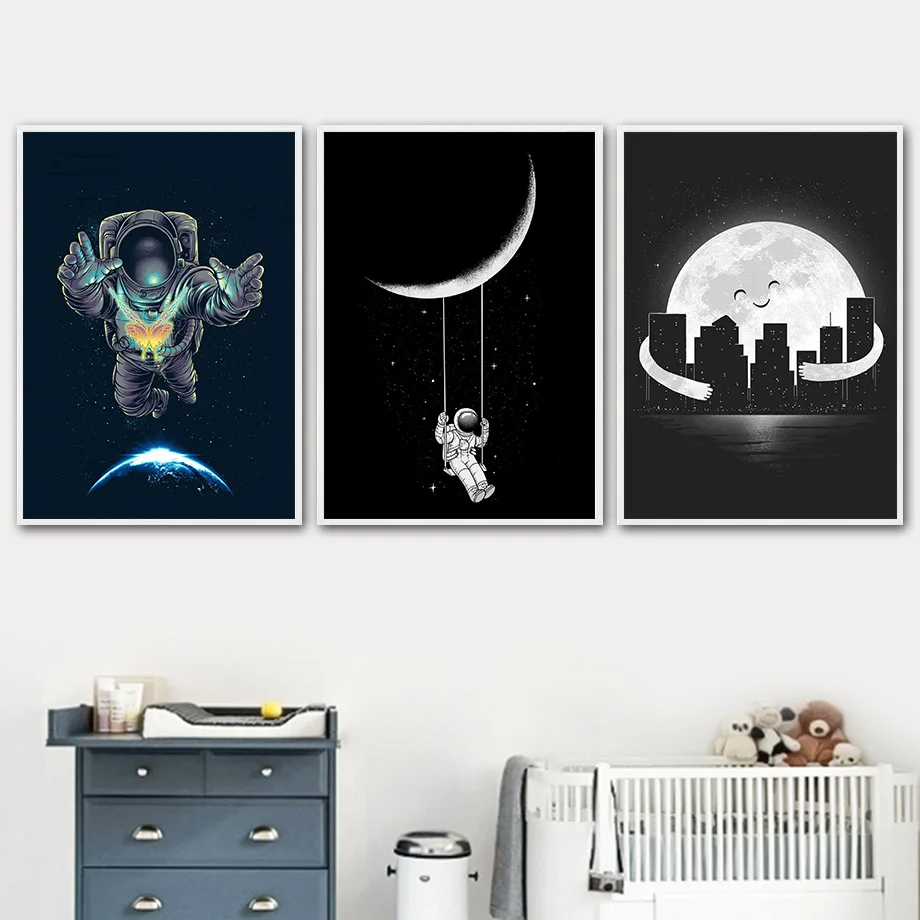 Корейский стиль астронавт Космос Луна Звезда мультфильм настенная Картина на