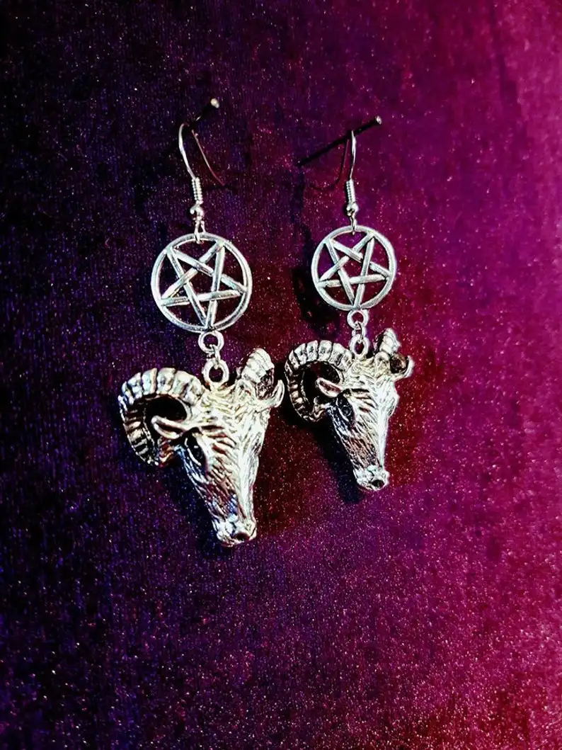 

Sheephead Demon Baphomet Inverted Pentagram Pendant Earrings Punk Occult Witchy Unisex Jewelry Christian Sheep Head Gift