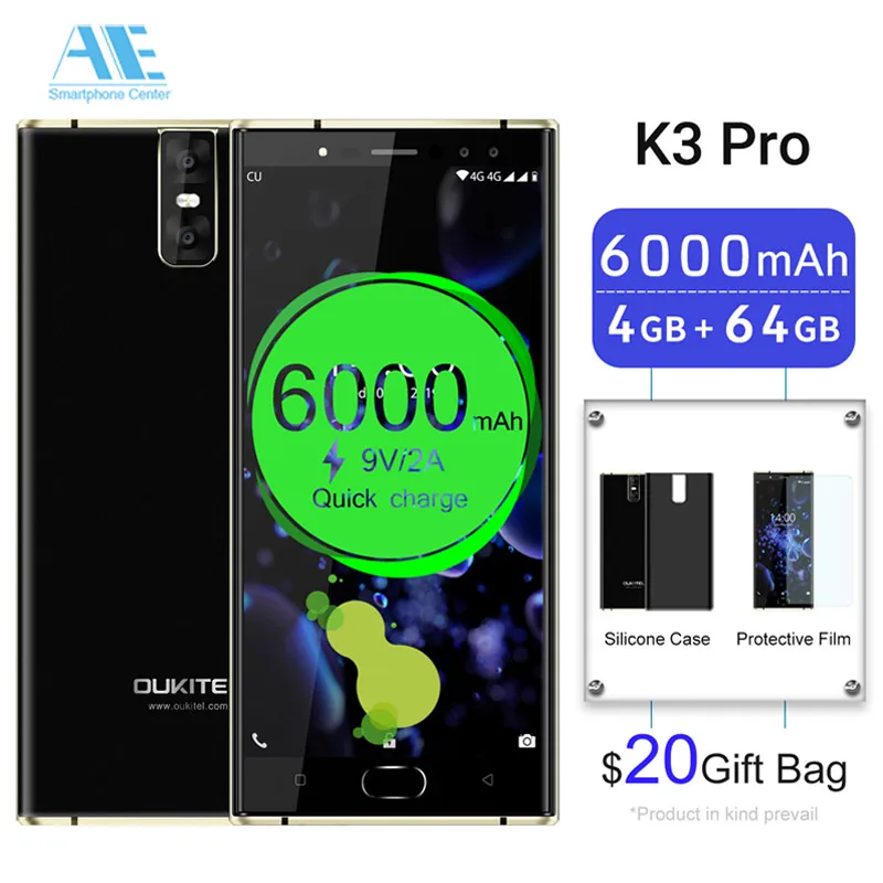 Oukitel K3 Pro мобильный телефон 5," двойной 2.5D экран 6000 мАч MT6750T Восьмиядерный 4 Гб 64 Гб 4 камеры 16MP+ 2MP фронтальный смартфон