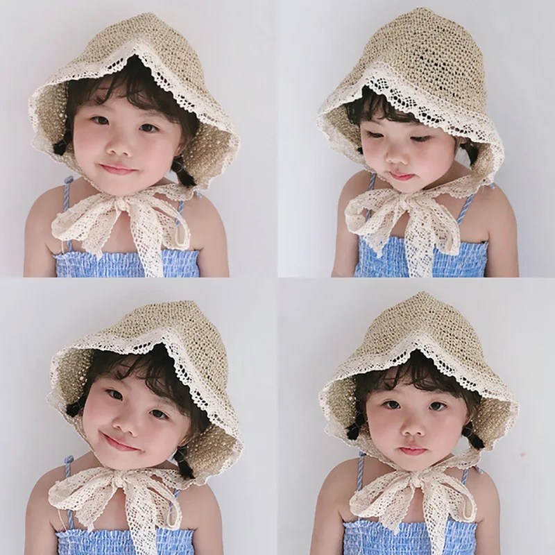 

Fashion Baby Hats Summer Lace Kids Panama Caps Cotton Bucket Sun Hat Beach Cap Infant Children Baby Hat for Girls