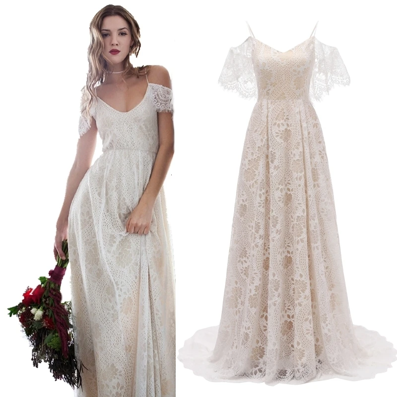Vivian's Bridal Boho кружевное свадебное платье с открытыми плечами сексуальное на