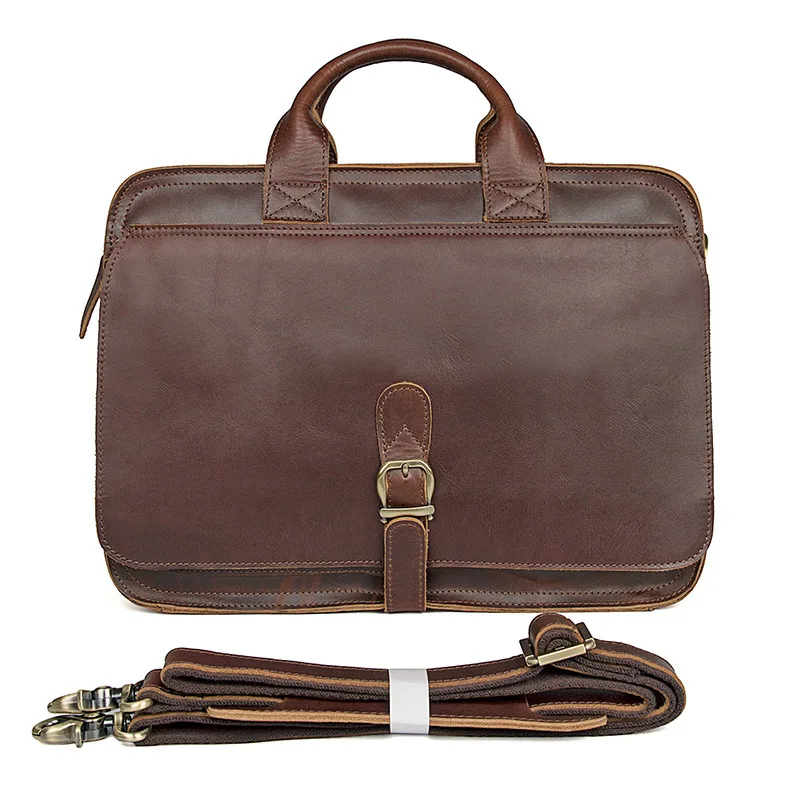 

Genuine leather leisure briefcase large laptop business handbag for men