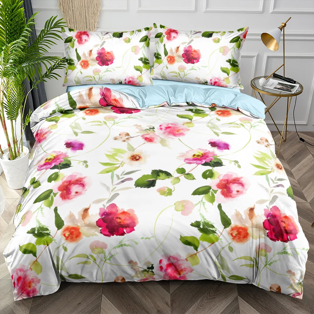 

3D Digital Painting Floral Duvet Cover Set White Custom Design 220x240cm Quilt Covers Twin King Size Bedding Sets Home Textile