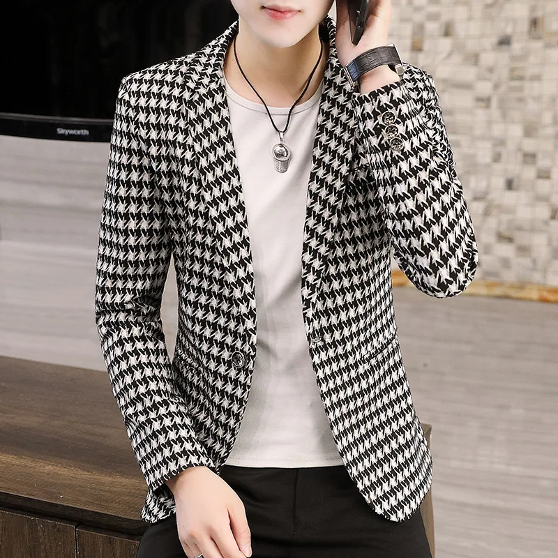 

2022 Men's Plaid Casual blazer Youth Fashion Handsome Thick blazers