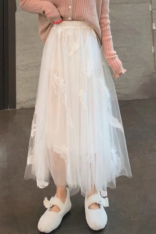 

Moko Korean Style Super Fairy Feather Embroidered Skirt Women's Autumn and Winter 2020 New Sweet All-Matching sweet lolita dress