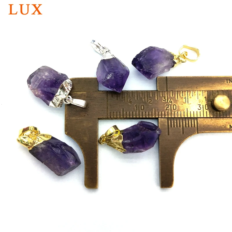 Натуральный крошечный 15 мм с необработанными аметистами подвеска Золотое