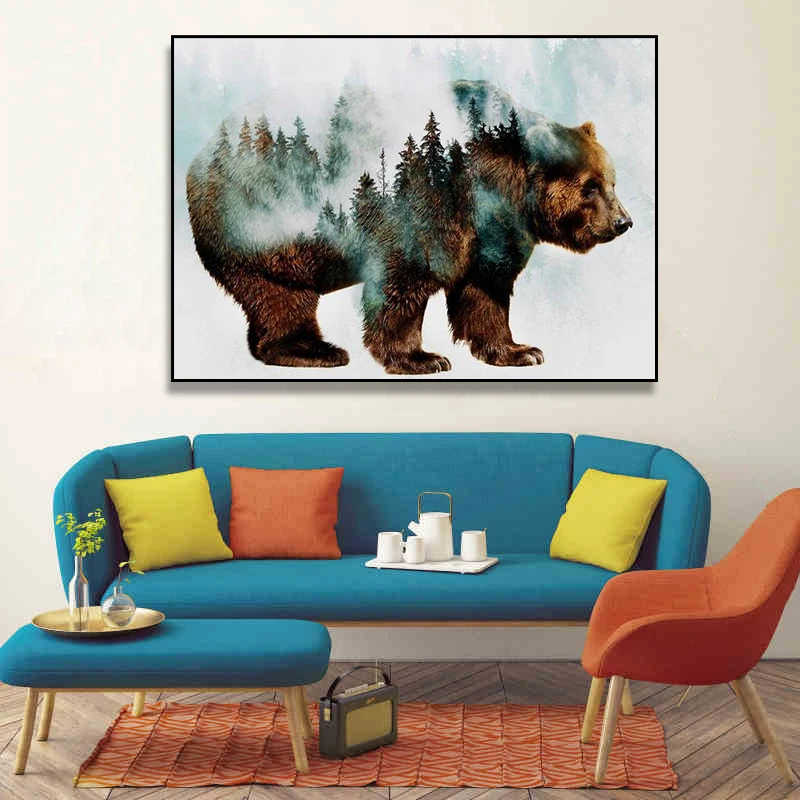 

Nordic Abstract Animals Forest Wolf and Bear Canvas Painting Posters Prints Wall Art for Living Room Home Decoration Painting