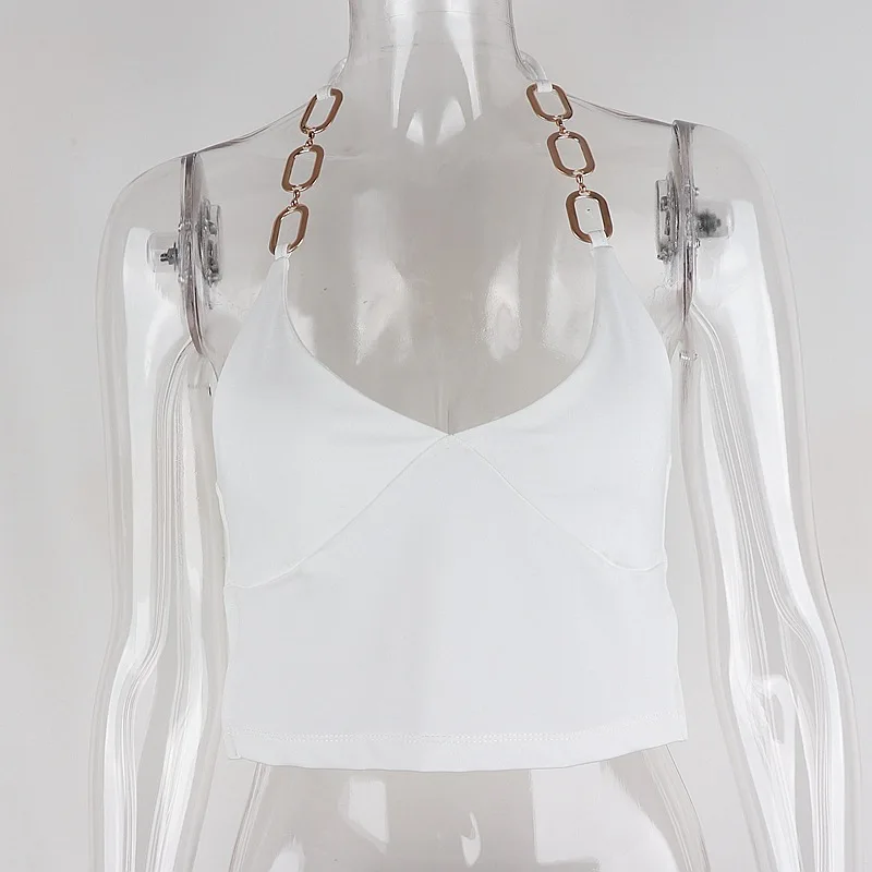 Кроп топ женский летний с V образным вырезом и металлической цепочкой Y2k|Топы| |