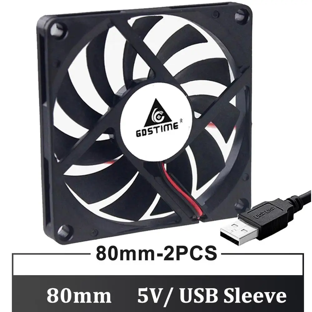 Gdstime 80mm 5V USB Fan 80mm 8cm 8010 8015 8025 Brushless DC Cooling PC Computer Case Fan Cooler with Fan Grill