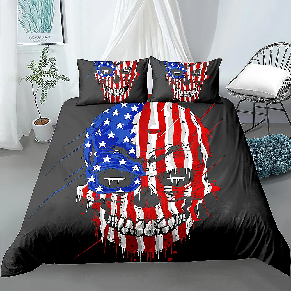 

Classical USA Flag Pattern Black Color Duvet Cover Bedding Set for Home Bedroom Comforter Quilt Cover with Pillowcase Bed Decor