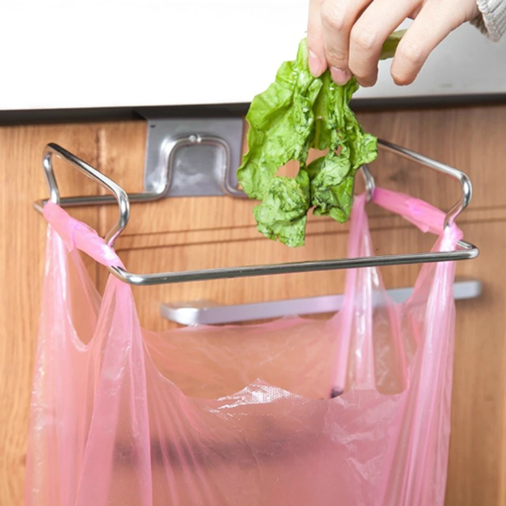 

Stainless Steel Door Garbage Trash Bag Towel Rack Holder Kitchen Tool