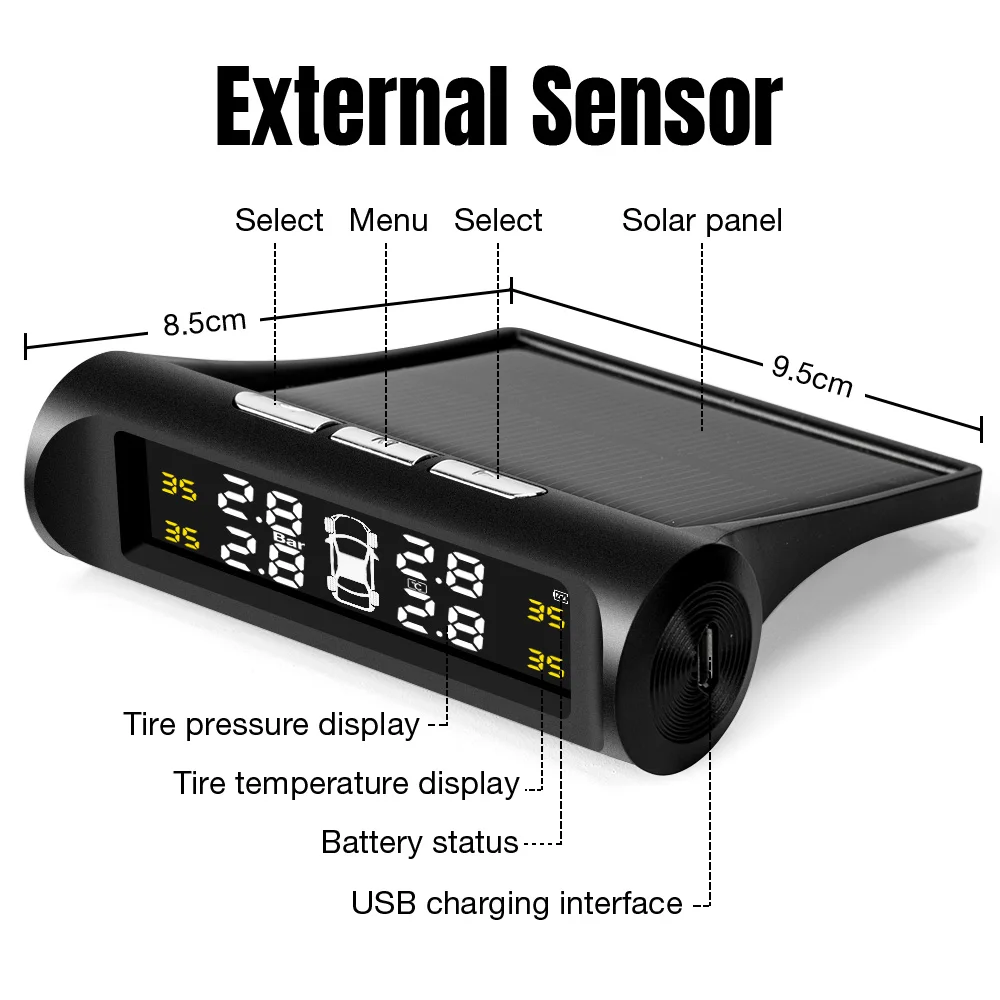 Автомобильная система контроля давления в шинах TPMS мониторинга солнечного