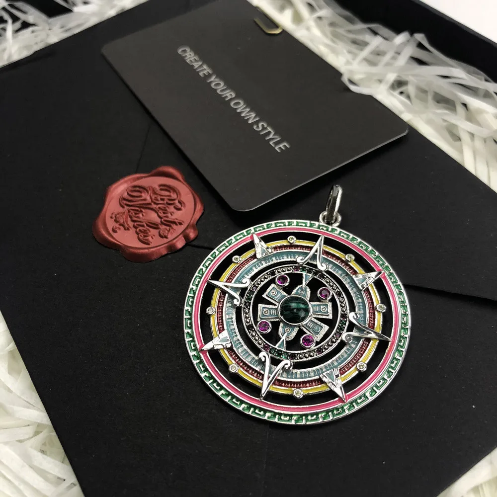 

2021 New Brand Cubic Zircon Amulet Disc Pendant for Necklace Trendy Women Jewelry Sterling Silver Color Wanita Cantik Bijoux