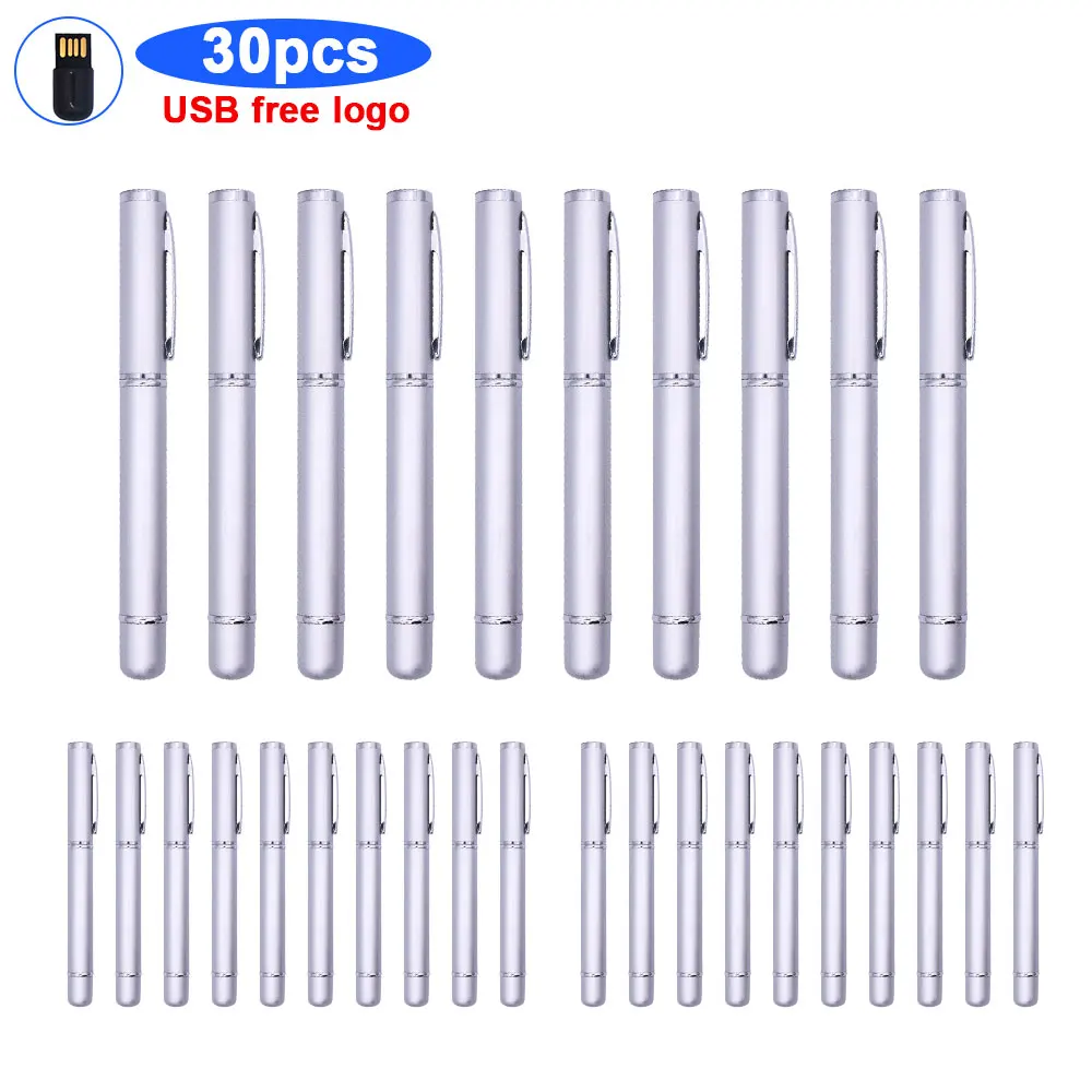

Metal 30pcs free logo pendrive 8gb 32GB 16GB USB2.0 flash drive 128GB 64GB USB Ballpoint pen memory Stick pen drive flash u disk