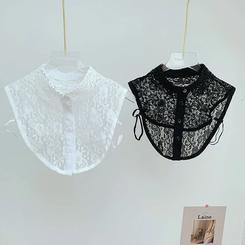 

Linbaiway White Black Lace Floral Fake Collar Women Shirt Detachable Lapel Choker Necklace Shirt False Collar Blouse Nep Kraagie