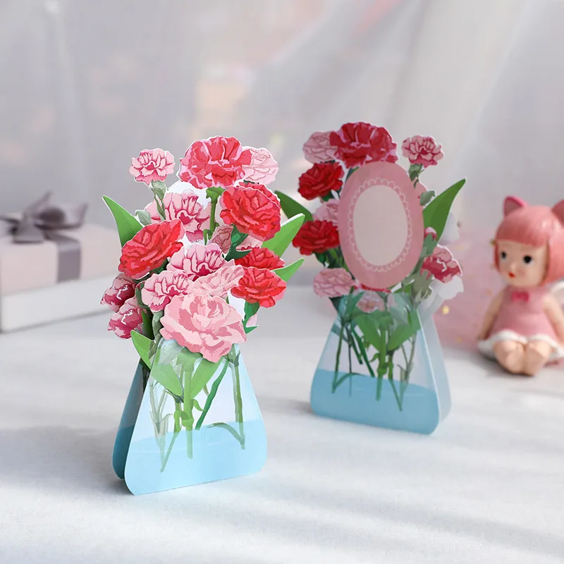 

3D Paper Flower Carnation Tulip Greeting Card With Envelope Valentine's Day Birthday Souvenirs Festival Universal Gifts