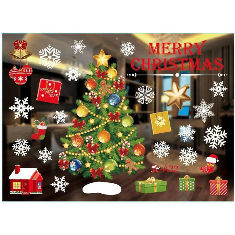 

Merry Christmas Window Stickers Decorations Home Wall Glass New Year Layout Color Electrostatic Stickers Seamless Window Decals