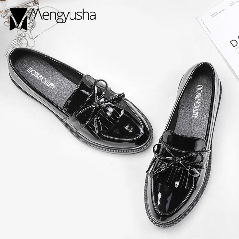 Брендовые туфли-оксфорды с бахромой и бантом Женские однотонные мокасины на