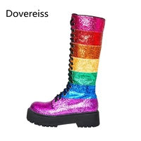 dovereiss fashion winter zapatillas mujer round toe bling ladies boots new mixed colors knee high boots zipper big size 41 42
