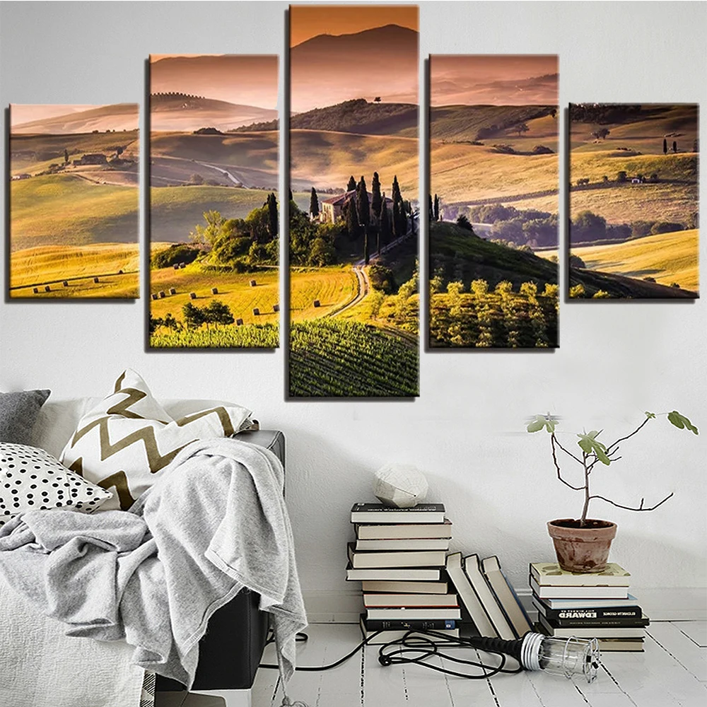 

5 Pieces Wall Art Canvas Painting Castle Europe Pastoral Landscape Modular Home Decoration Pictures Modern Living Room