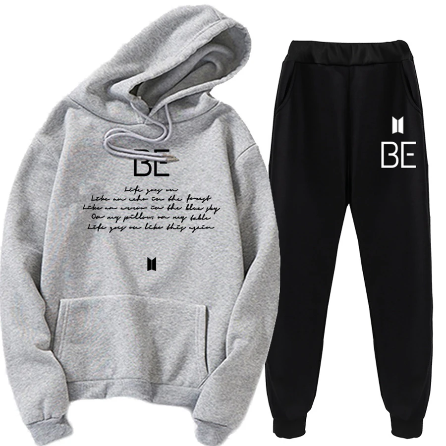 

Fleece Tracksuits Two Pieces Set Hooded Oversized Sweatshirt Pant Korean Bangtan Boys Album BE Hoodie Suit Winter Casual Outfits