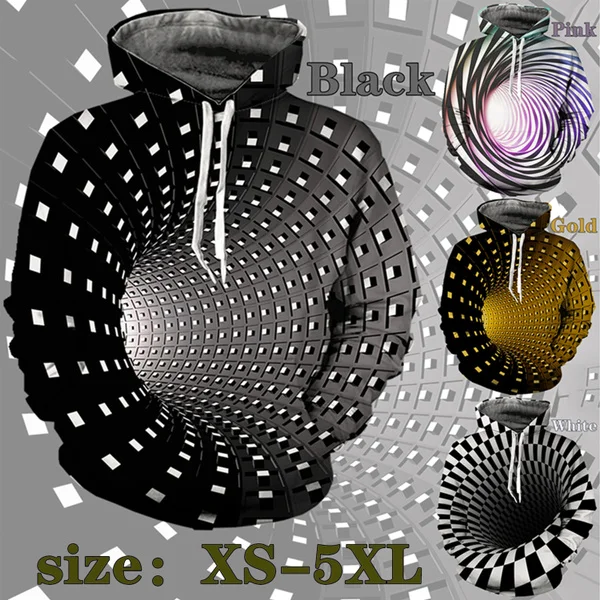 

2020 Men 3D Printing Black And White Vertigo Hypnotic Unisxe hoodies