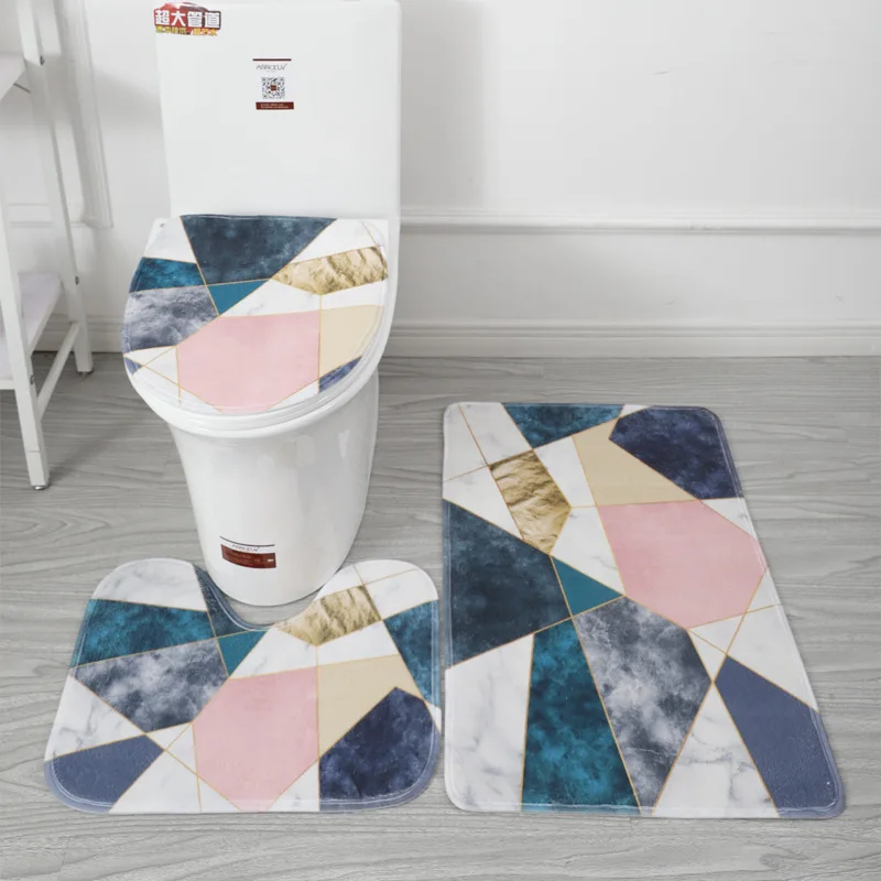 

3Pcs/Set Bathroom Bath Mat Set Toilet Soft Non Slip 3PCS Bath Mat Bathroom Rug Shower Carpets Set Toilet Lid Cover Floor Mats