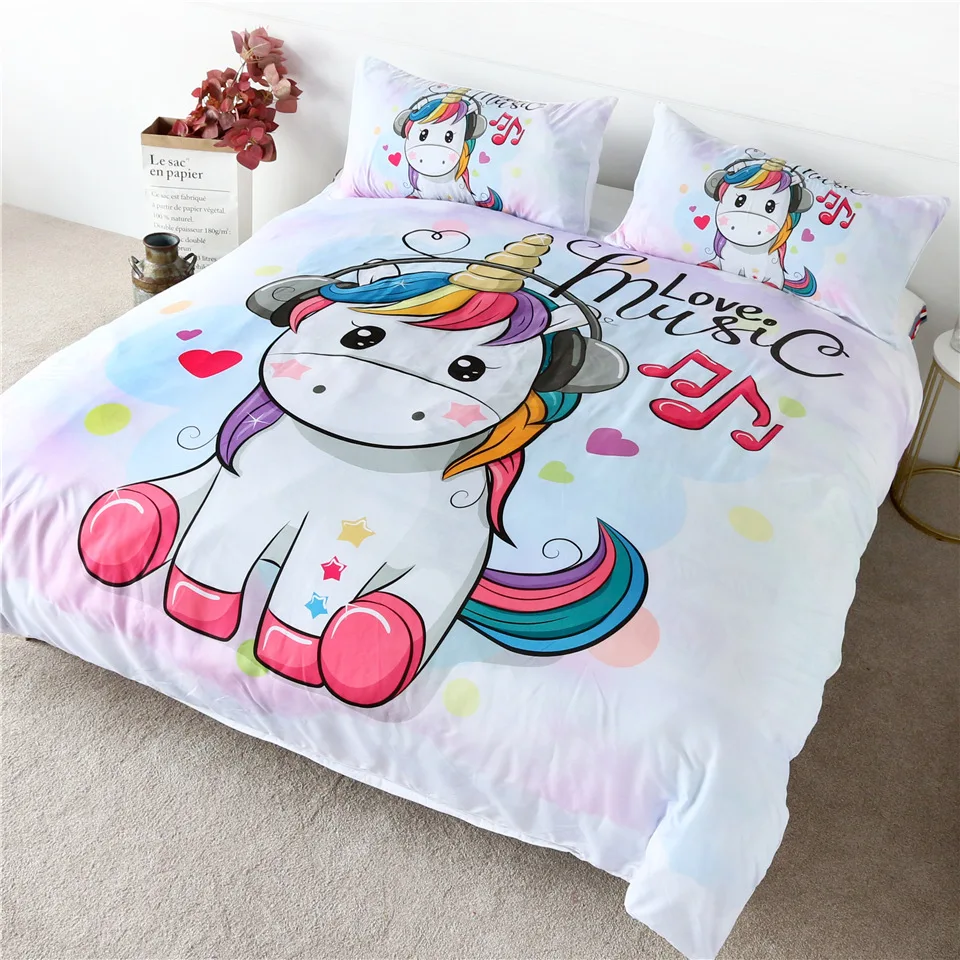 

Cute Unicorn Bedding Set Rainbow Duvet Cover Cartoon Bedspread Colorful Kawaii Bed Set For Kid Baby Girls Gift Accept Wholesale