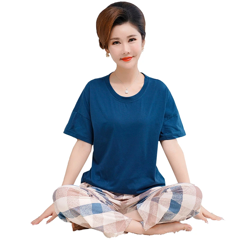 Летний хлопковый женский пижамный комплект женская пижама с коротким рукавом и