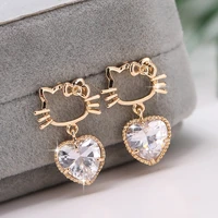 ed027 new style fashion cute cat copper zircon heart girls earrings wedding party gift womens earrings jewelry 2021