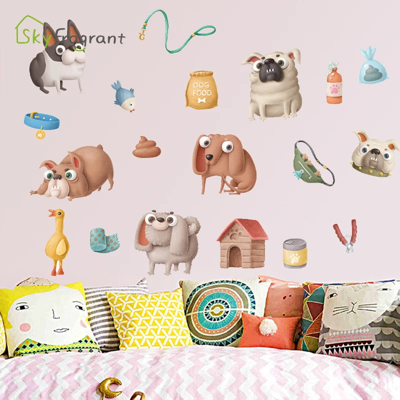 

Creative cartoon wall sticker cute dogs pet shop wall decor home decor bedroom stickers self-adhesive kids room decoration