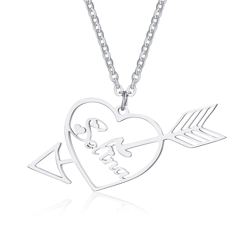 

Personalized Custom Name Neckalce Pendant Silver Filled Cupid Heart Shaped With 16 Font Engraved Name Choker Necklace