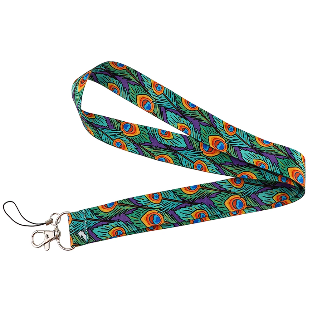 С рисунком в виде перьев павлина шейный ремешок брелок для ключей карты тесьма