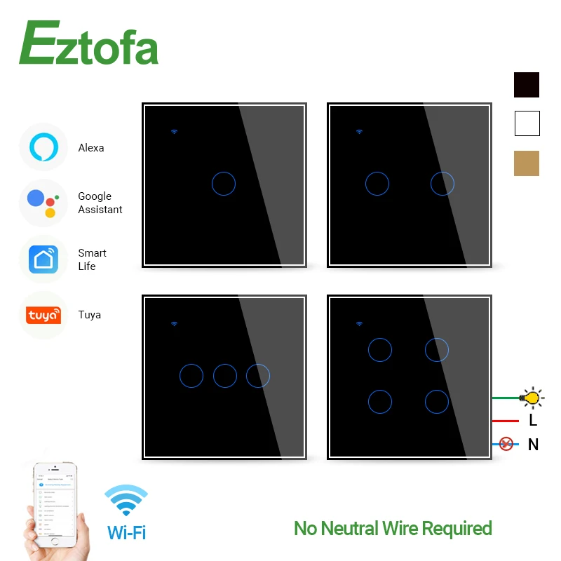 Умный настенный сенсорный переключатель Wi-Fi без нейтрального провода